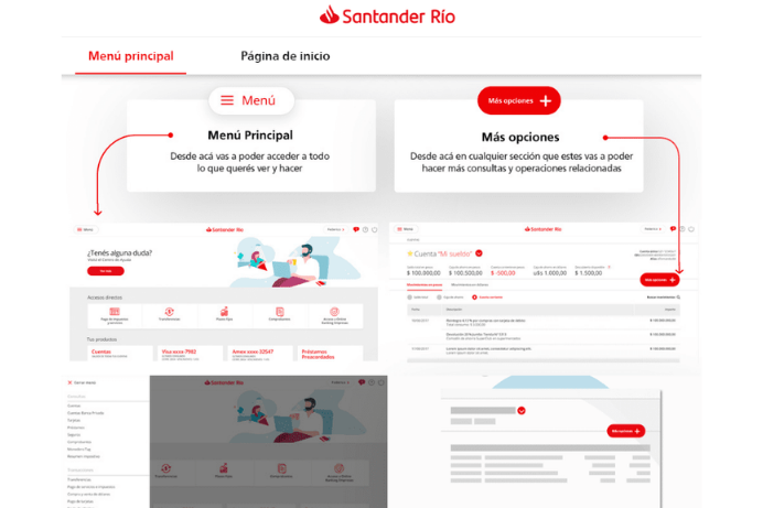 Webpage for Santander Rio Argentina that Tonic3 launched as s result of a UX process and has a white backround and red bottons and it's very user friendly